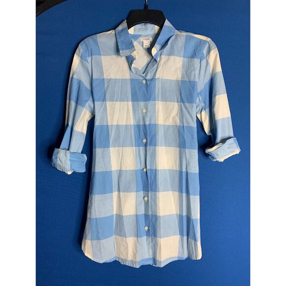 J. Crew Tops - J.Crew blue/white tie-back button down tunic - Size XS